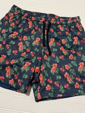 Bearbottom Blue Floral Lined Athletic Shorts Men's Medium 5.5" Inseam